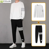mens clothing sports suit 2022 new spring and autumn korean version fashion trend large round neck shirt two piece set