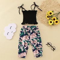 summer fashion kids girls clothes sets 2pcs outfits strap sleeveless solid vest tops camouflage printed pants sets 1 6 years