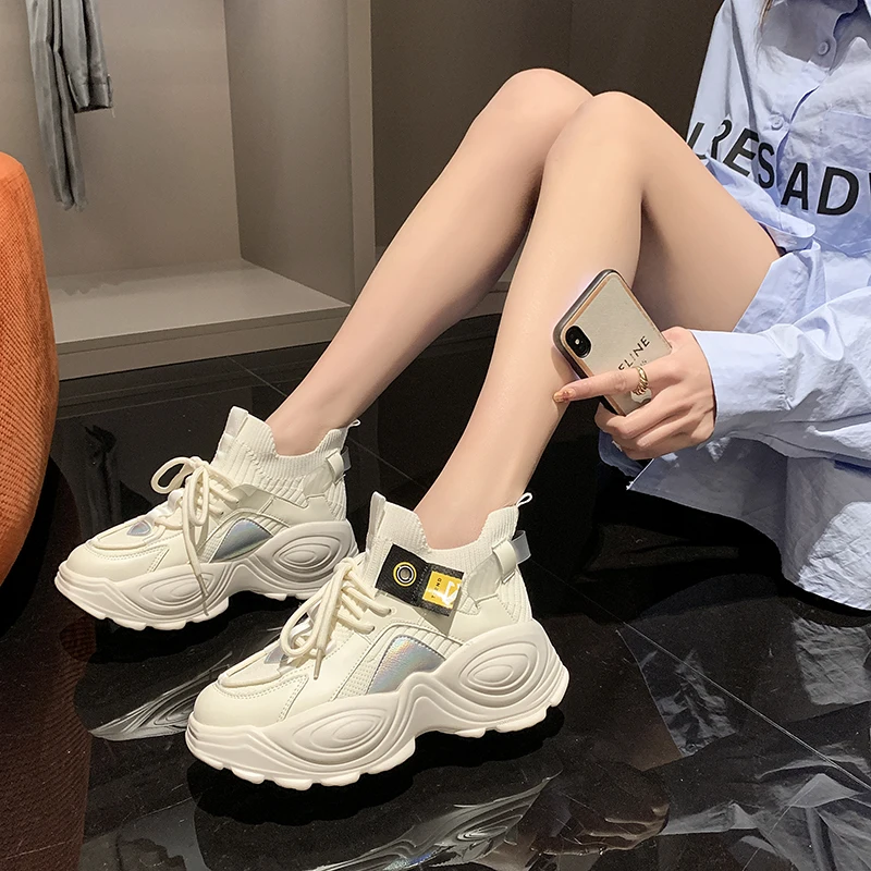 High Top Sneakers Woman Summer Shoes Mesh Female Fashion Height Increasing 4CM Ladies Trainers Chunky Sneaker Woman Basket Femme