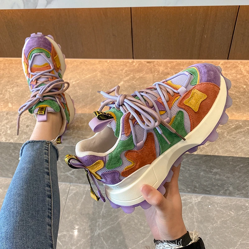 Women's Sports Shoes 2023 Round Head Designer Color Matching Lacing Platform Luxury Women's Running Shoes Vulcanized Shoes