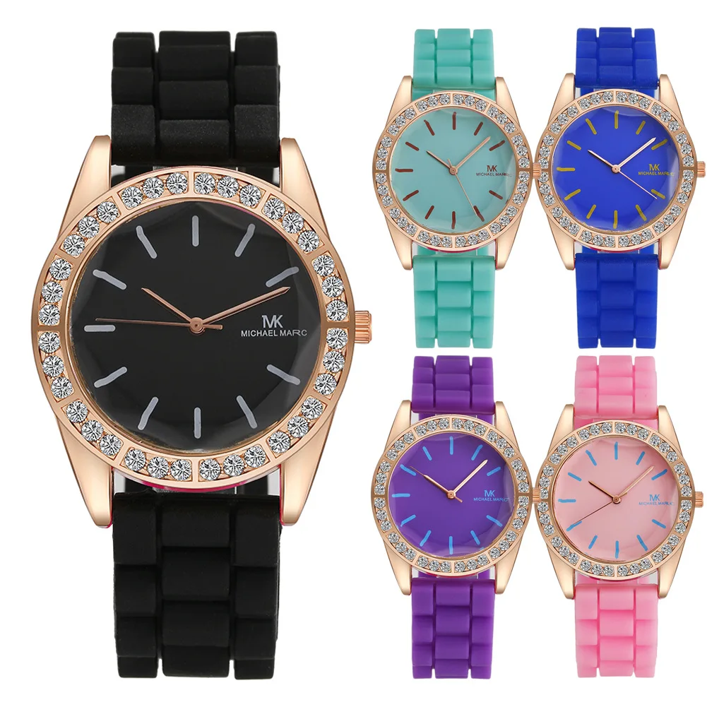 

Часы наручные женские кварцевые с разноцветными кристаллами, простые Брендовые повседневные, с силиконовым ремешком, подарок для мужчин, 2023