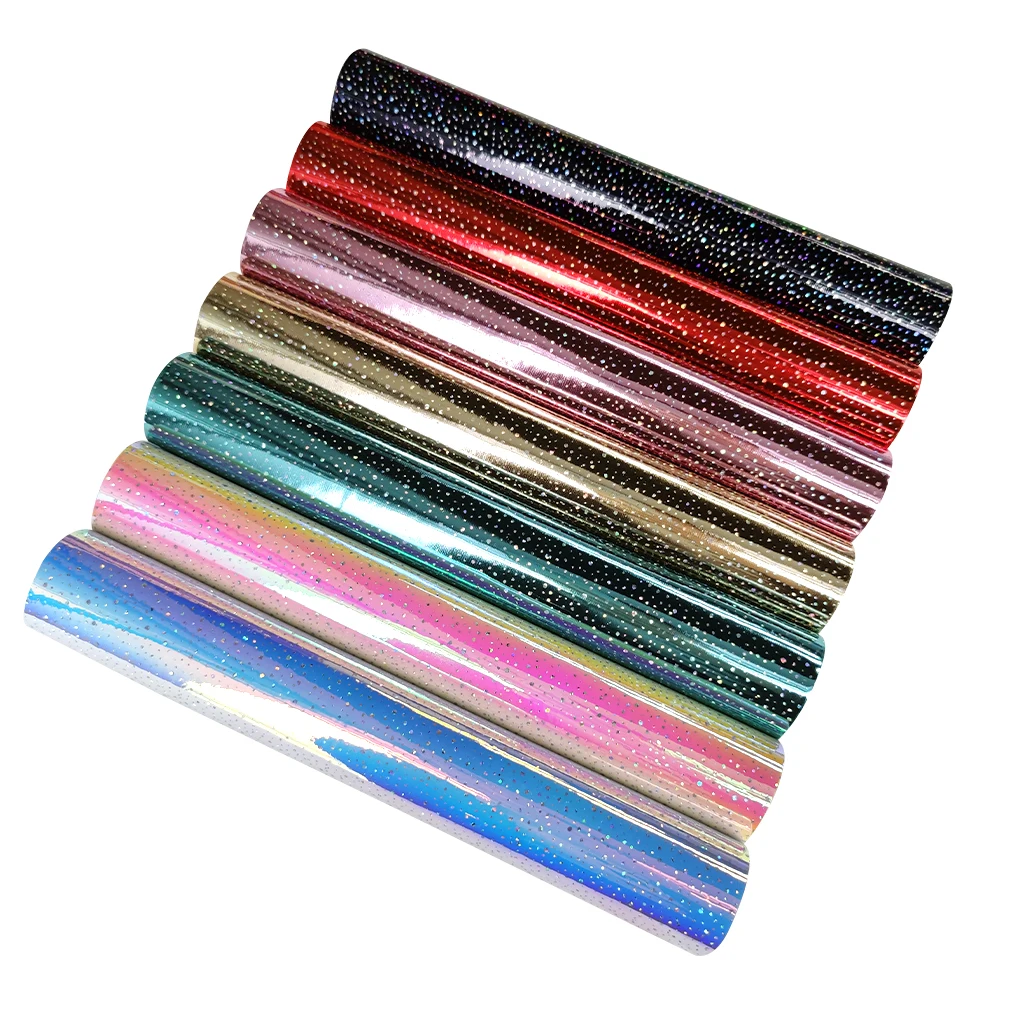 Little Diamond Printed Holographic Mirror Faux Leather Fabric Sheet for Bows Shoes Bags DIY Material Spakly Leatherette30*135CM