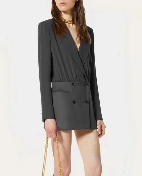 

126384 Fashion Classic Trendy Luxury Designer Cloth 22 New Shoulder Pad V-neck Double-breasted Temperament Suit Skirt