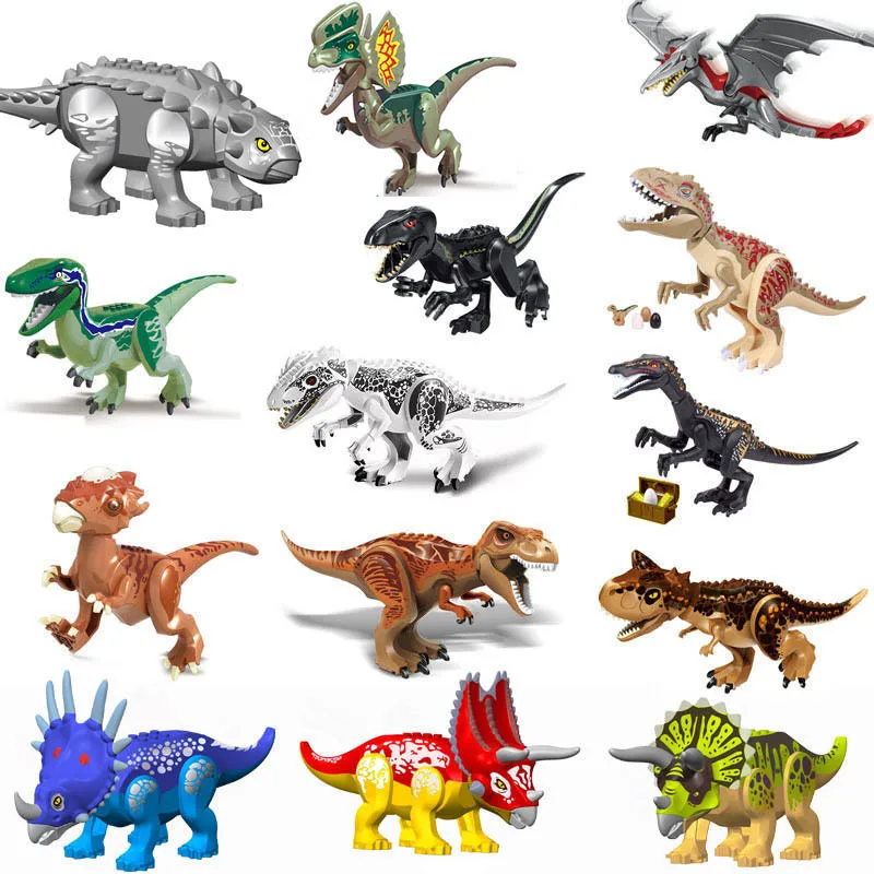 

1Pc Big Jurassic Dinosaur Mini T-rex Carnotaurus Baryonyx Stygimoloch Velociraptor Ankylosaurus Building Brick Toy For Children