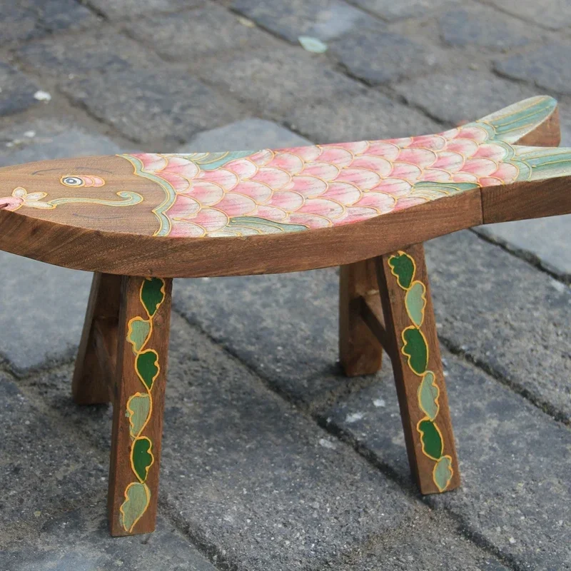 Низкий табурет сосновая живопись Ретро Маленькая скамейка детская маленькая для