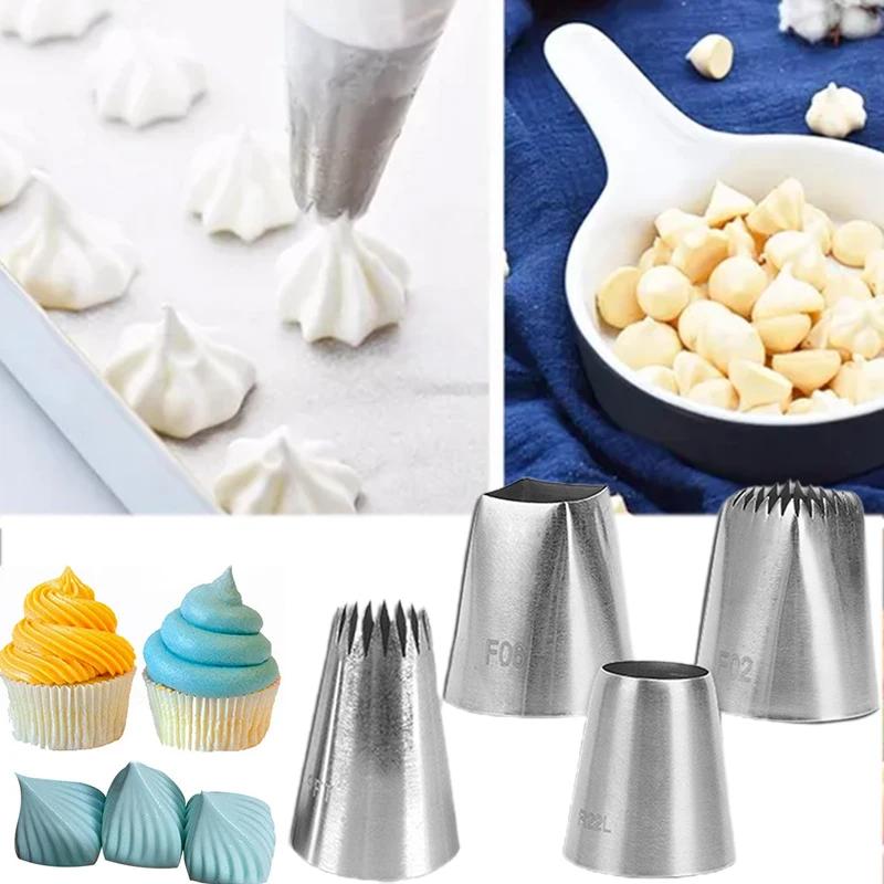 

Set of 4 Large Icing Piping Tip Fondant Cream Rose Stainless Steel Nozzle Pastry Cake Decorating Tools PI669