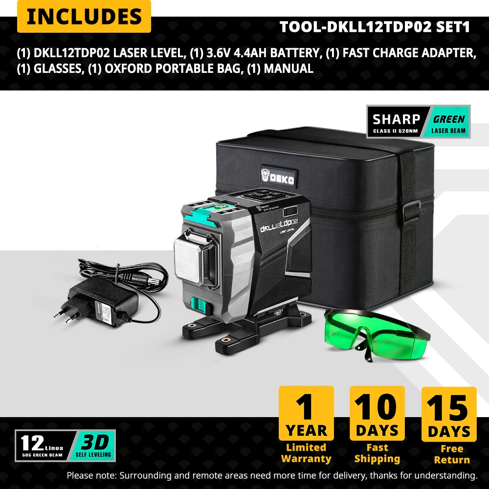 

Зеленый лазерный уровень DEKO DKLL12tdP02