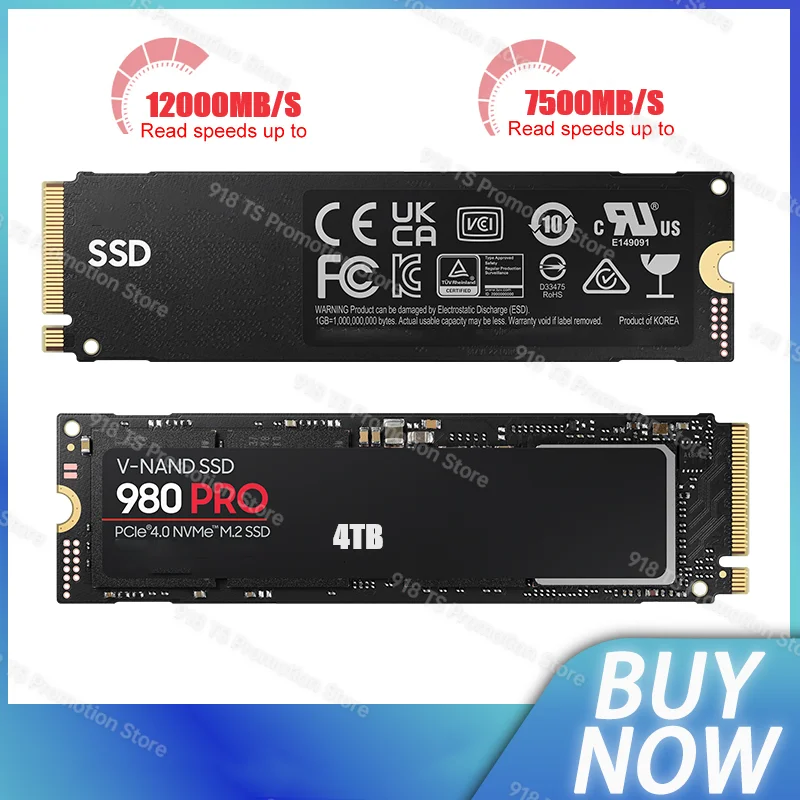 

SSD 1TB M.2 NVME 500GB Heatsink SSD 2TB 4TB 980PRO Internal Solid State Drive PCIe 4.0 M2 2280 Hard Drive for Laptop Desktop ps5