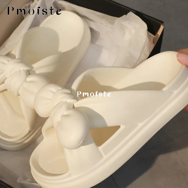 Women's Bowknot Slippers Platform Cute Soft Summer Shoes Comfortable Bathroom Designer Slides Indoor 2023 EVA Slipper Non-slip