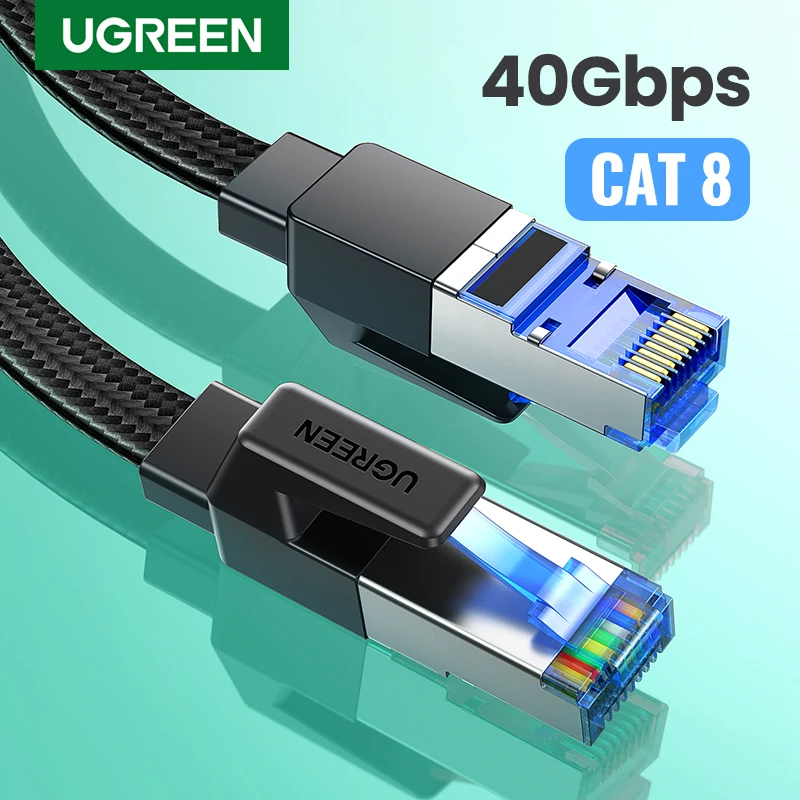 Kabel Ethernet UGREEN CAT8 40Gbps 2000MHz CAT 8 Kabel Lan Internet Kepang Katun Untuk Laptop PS 4 Router Kabel RJ45