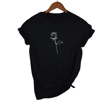 Simple Rose Line Art Printing summer Women Short Sleeve Leisure Top Tee Casual Ladies Female T Shirts funny Woman Clothing 2