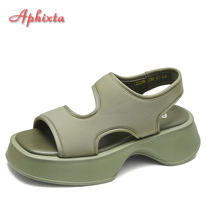 

Aphixta 3.5cm Green Platform Sandals Women Elastic Band Slip-on Summer Cool Thick Sole Casual Ankle-Wrap Slides Fashion Shoes