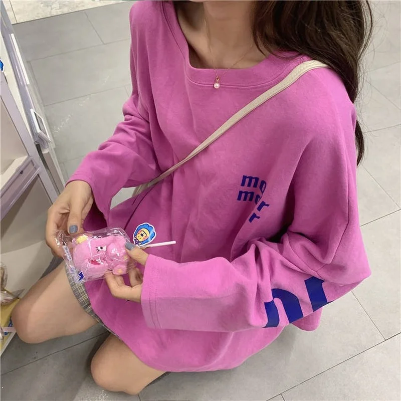 Белая женская футболка с длинным рукавом HOUZHOU в стиле оверсайз корейские модные