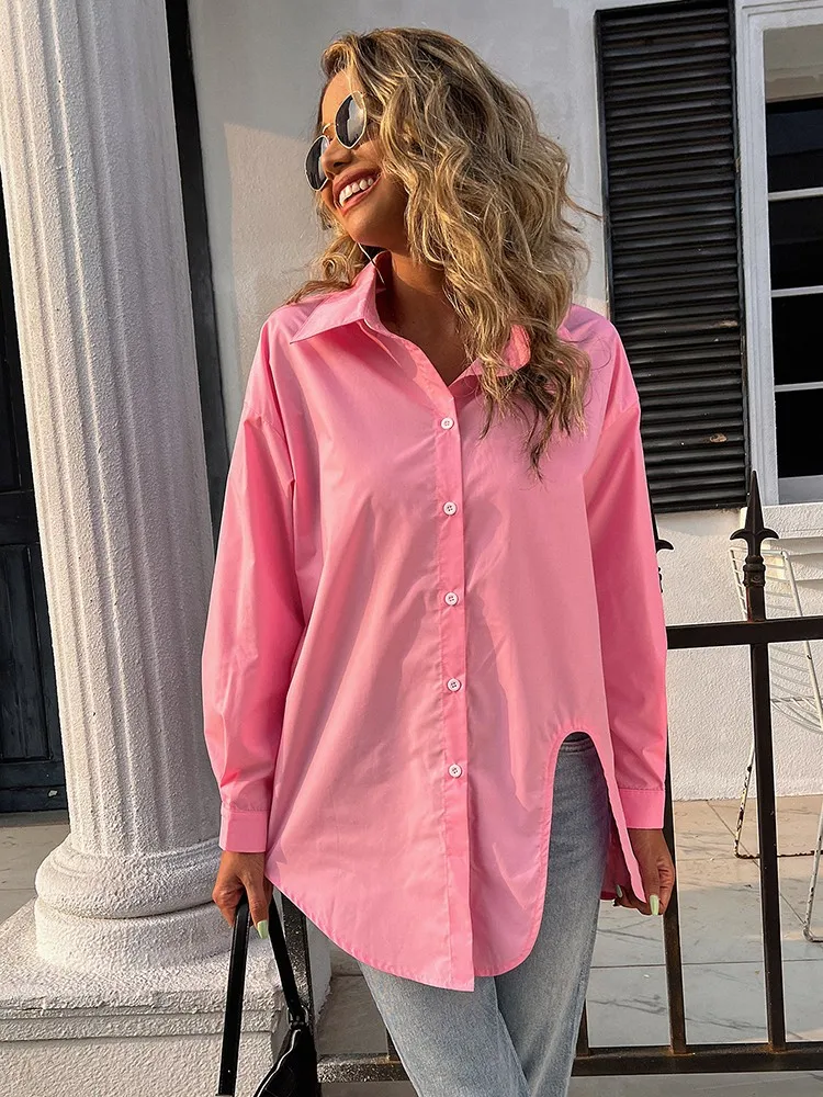 

Autumn Solid Blouses For Women Fashion Turn Down Collar Long Sleeve Streetwear Casual Tops Lady Office Oversize Casual Shirts