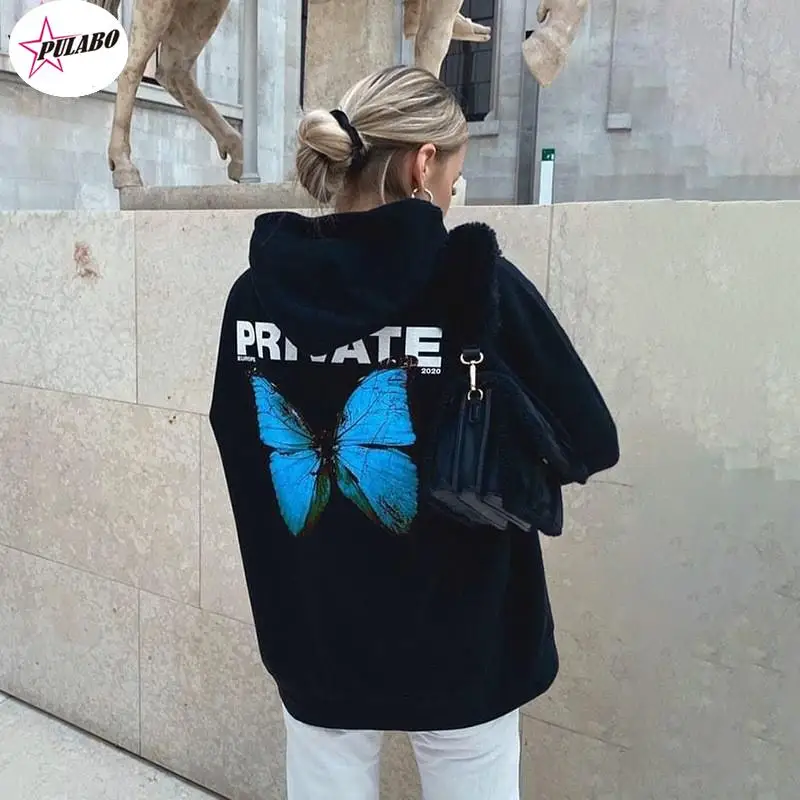 

Fashion Autumn Warm Women Hoodie Explosion Private Butterfly Hoodies Sweatshirt Long-Sleeved Simple Black Harajuku Women Hoodies