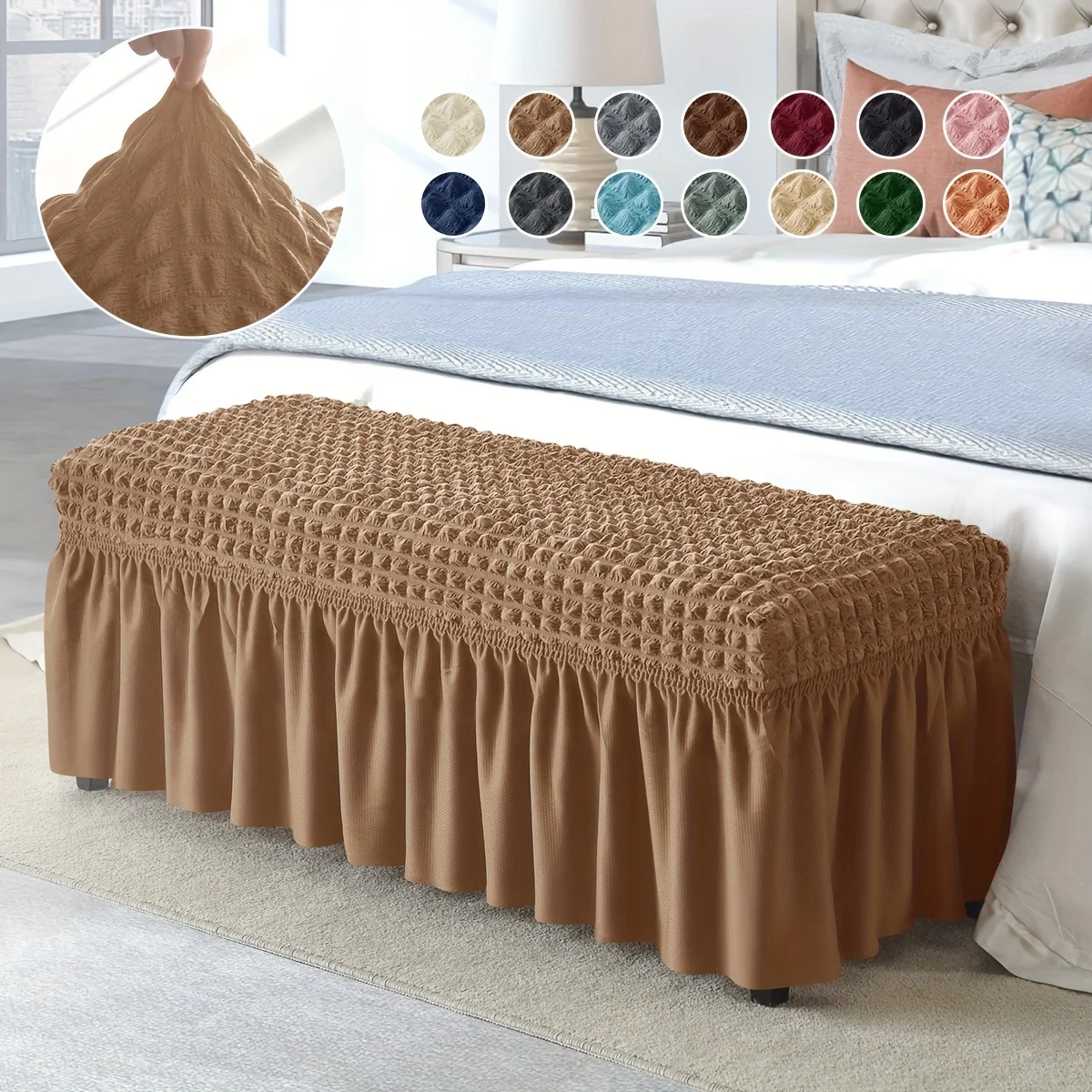 1pc Luxurious Long Bench Cover - Stretchy Dustproof Water-Resistant and Easy-to-Clean Slipcover Protector for Home Hotel Li