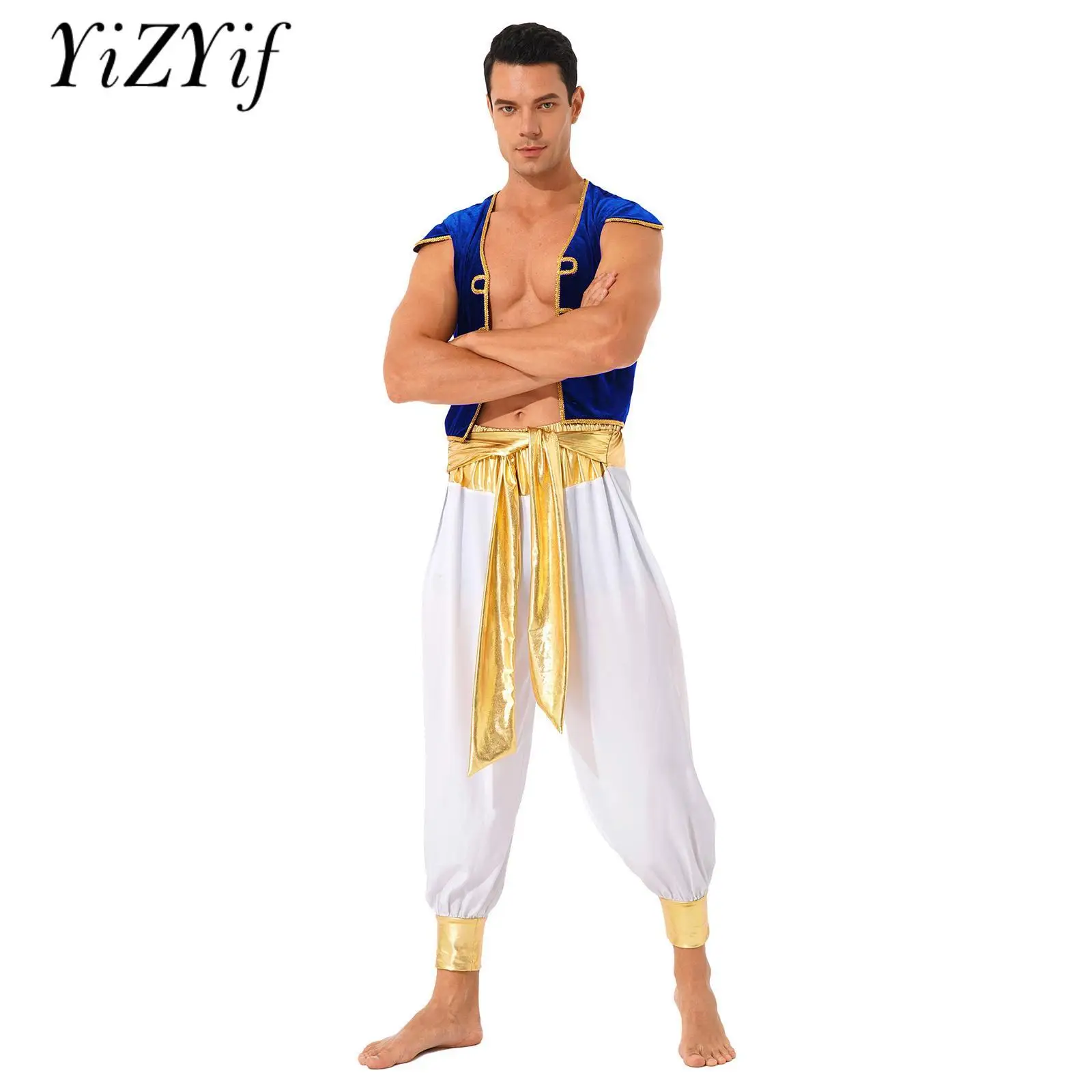 

Мужской костюм для косплея арабского принца, бархатный жилет и брюки, набор одежды для ролевых игр на Хэллоуин, Рождество