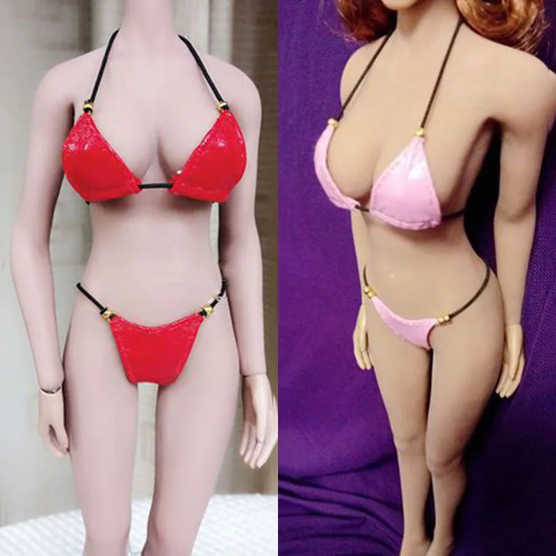 

Женский сексуальный мини-комплект нижнего белья в наличии 1/6, красный/черный/розовый бюстгальтер с лямкой на шее, стринги, подходит для 12-дюй...