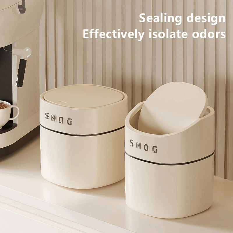 

Mini Desktop Trash Can With Cover Seal Design Small Trash Fruit Peel Paper Scraps Storage Bucket Office Home Simple Storage
