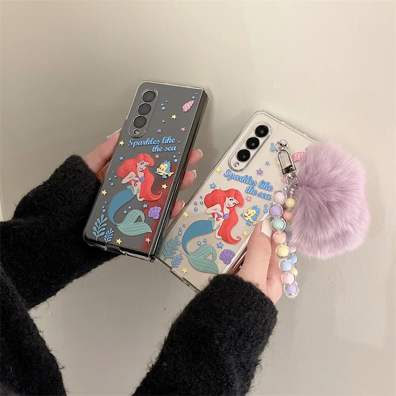 

Cartoon Mermaid Hairball Pendant Phone Case for Samsung Galaxy Z Fold 3 5G Hard PC Back Cover for ZFold 3 Case Protective Shell
