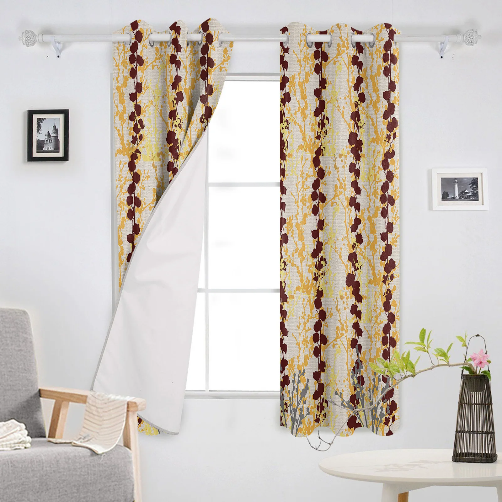 Занавески на окна с растениями и цветами акварельные для гостиной кухни