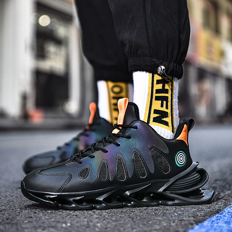 Reflective Men's Casual Sports Shoes Elasticity Cushioning Male Baskets Sneakers Lightweight Breathable Mesh Plus Running Shoes