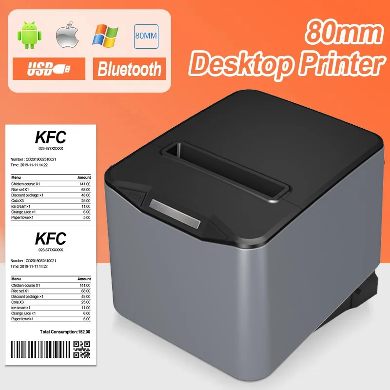 

80mm Thermal Receipt Printer Machine Automatic Cutter Restaurant Kitchen POS Printer USB LAN Wireless Bluetooth Printer