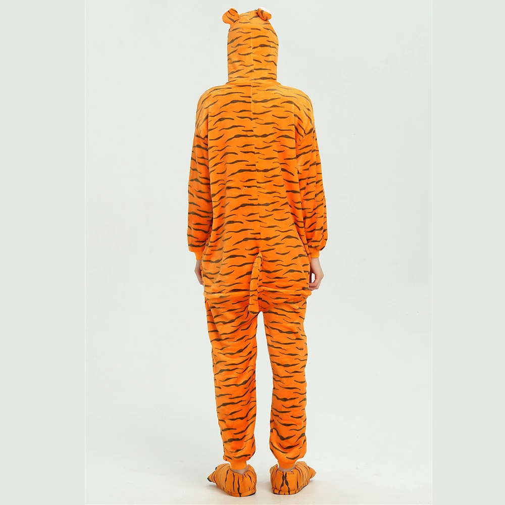 Unisex Adult Onesie Tiger Pajamas Set Flannel Cartoon Cosplay Animal One Piece Halloween Costume Sleepwear Christmas Homewear