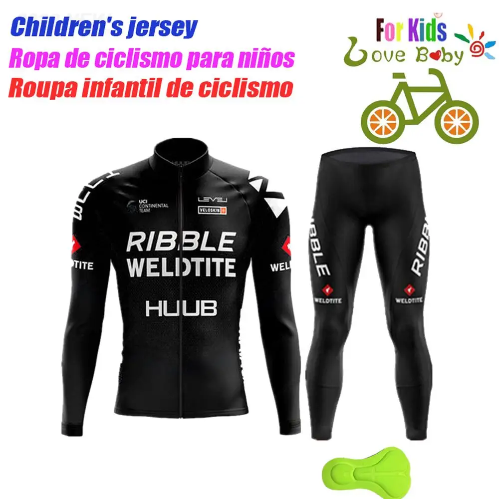 2022 HUUB Black Children's Cycling Suit Kids Long sleeve Jersey Set Biking Clothes Suit MTB Children's Cycling Trousers