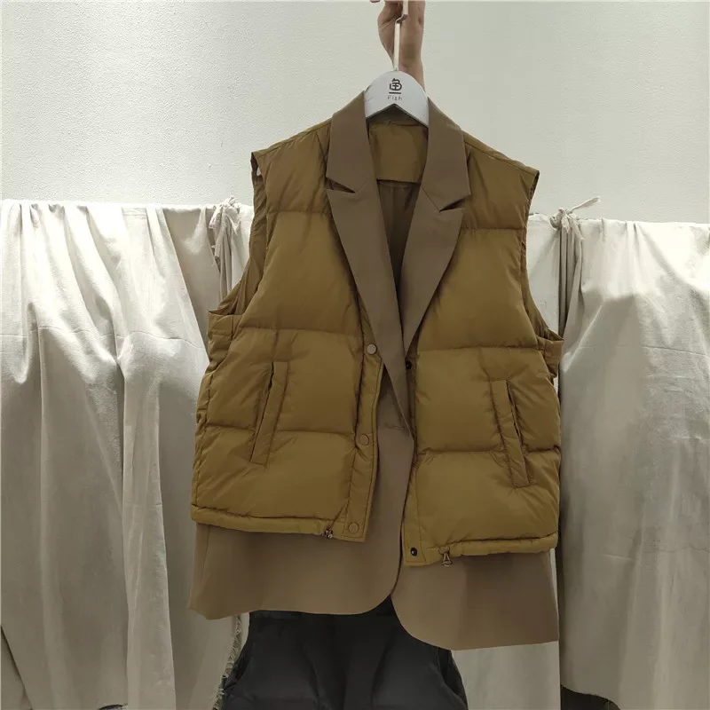 90% White Duck Down Vest Autumn Winter Women's Solid Loose Gilet Drawstring Waistcoat Women's Windproof Warm Jacket Slee