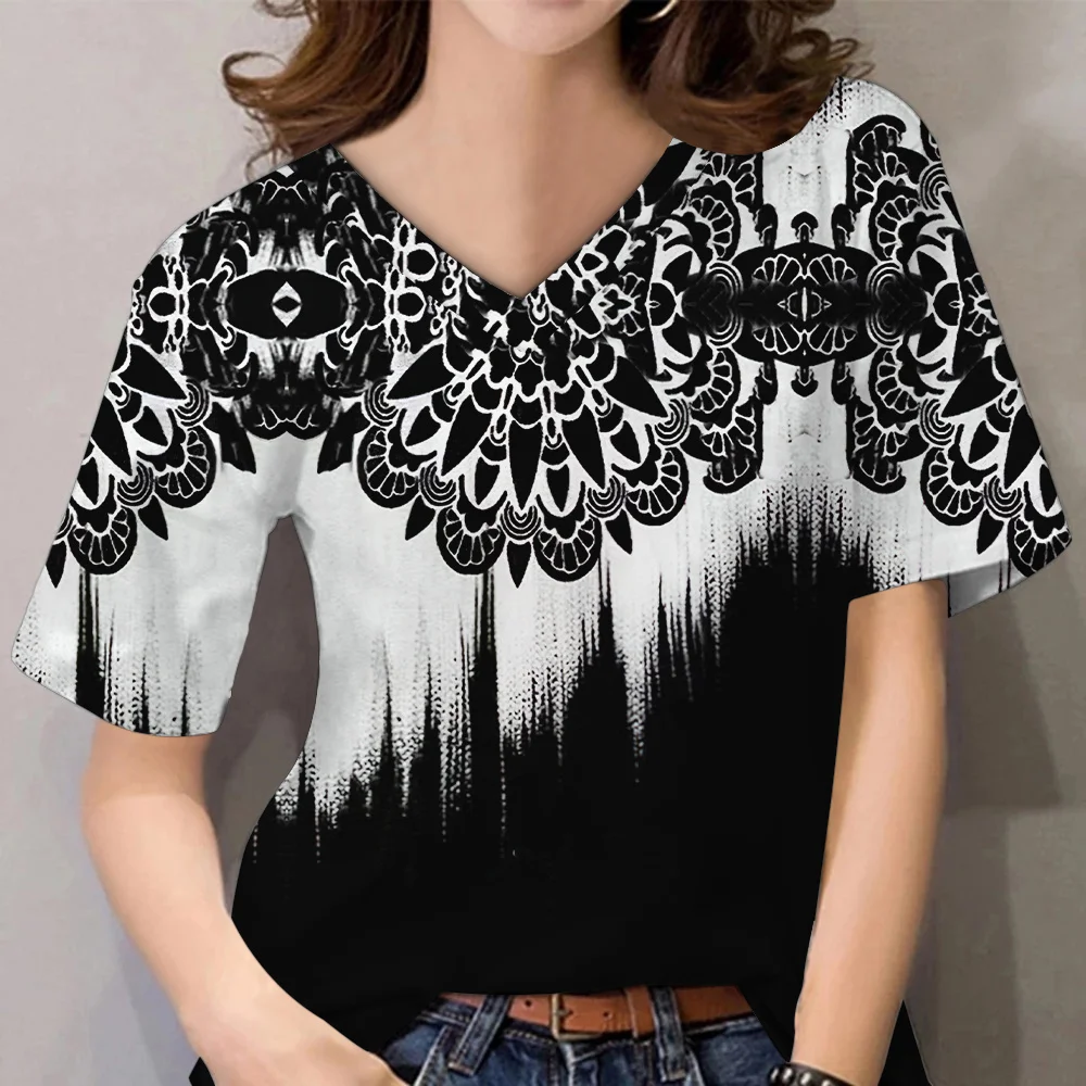 

Женская футболка с 3D-принтом, V-образным вырезом и коротким рукавом