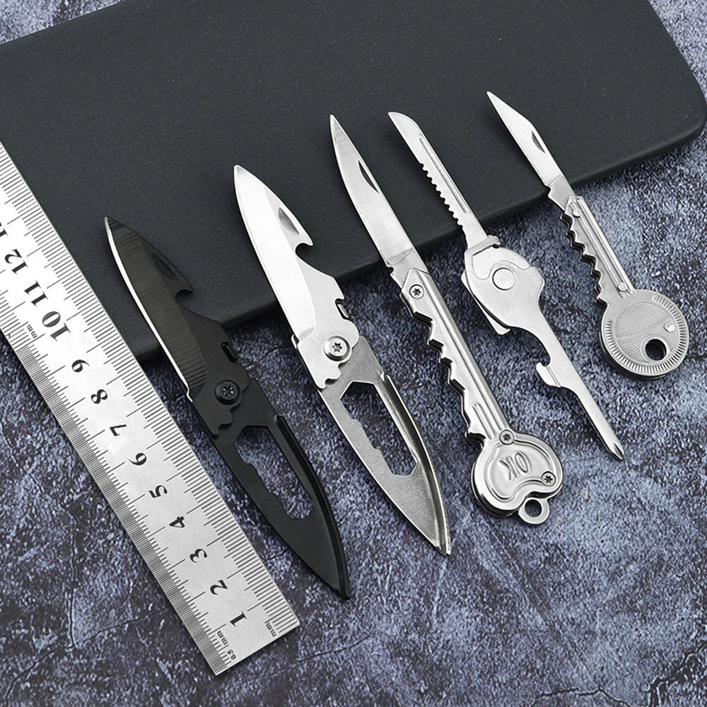 

Нож из нержавеющей стали с мини-домкратом, маленький складной нож для повседневного использования, с брелком, для выживания, кемпинга, ручны...