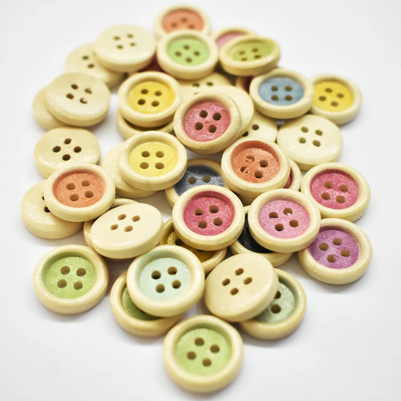 

50/piece 15mm Round Wooden Button 4 Hole Color Printed Wood Button DIY Clothing Scrapbook Decoration