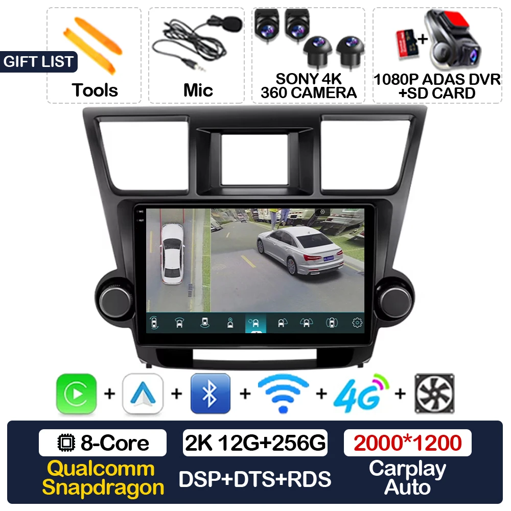 

Автомобильный радиоприемник Android 15 для Toyota Highlander 2 XU40 2007-2013, мультимедийный стерео видеоплеер DSP NAVI GPS 4G WIFI QLED, головное устройство