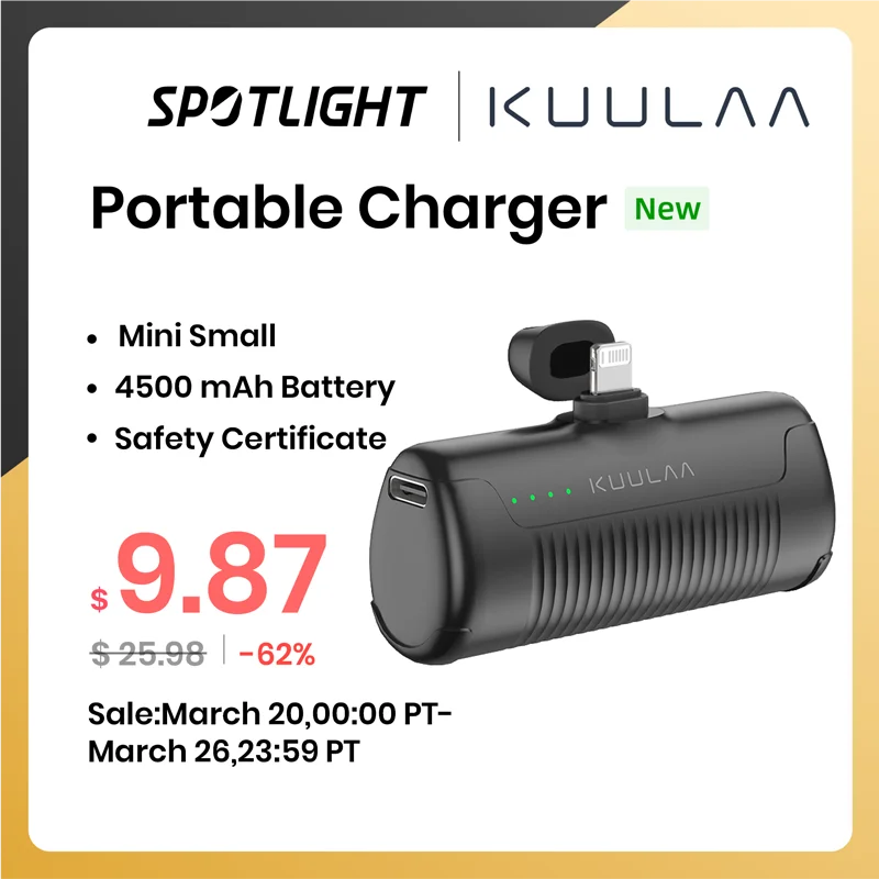 Компактный внешний аккумулятор KUULAA на 4500 мАч, портативное зарядное устройство для iPhone 14, 13, 12, 11 Pro Max, внешний аккумулятор для Samsung, Xiaomi - купить по выгодной цене - Топ-200 товаров с Али