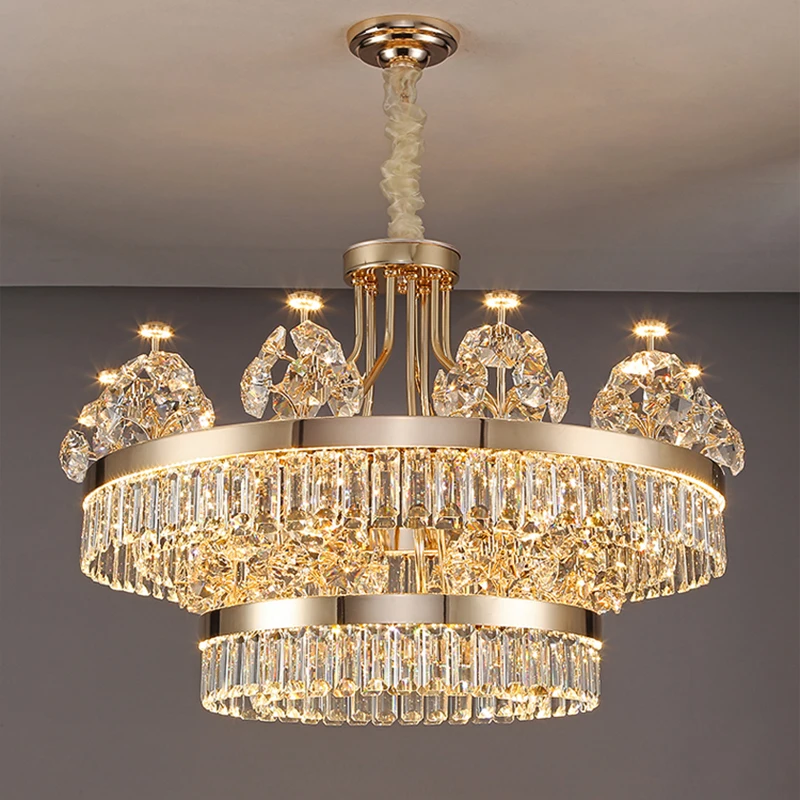 

Postmodern Light Luxury Double-Layer Crystal Chandelier Villa Building Duplex Building Home Atmosphere Living Room Pendant Light