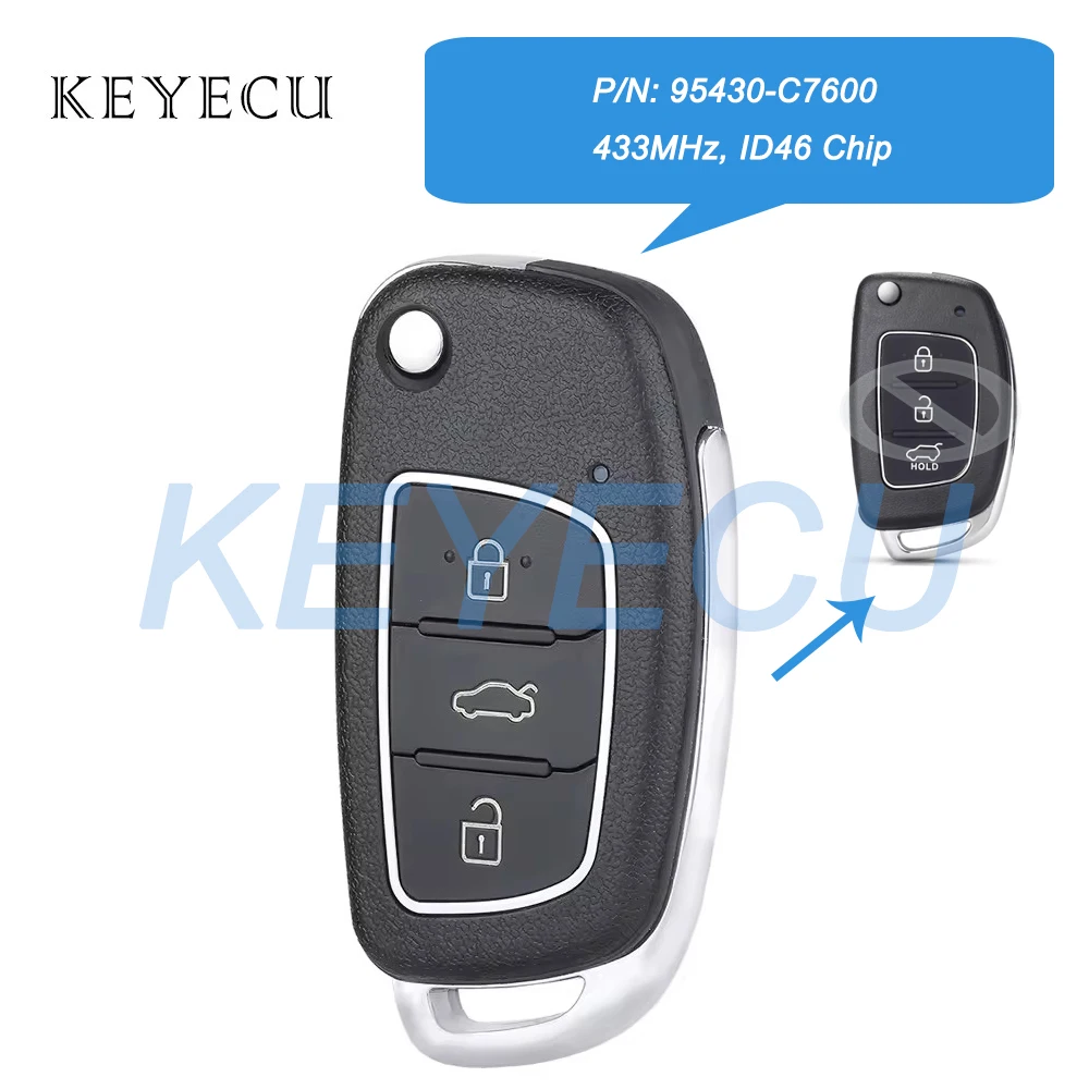 Модернизированный флип-брелок Keyecu с 3 кнопками 433 МГц чип ID46 для Hyundai I20 2014 2015 2016