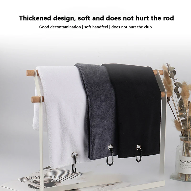 Microfiber Sport Towel With Hooks Heavy Duty Carabiner Clip Golf Club Cleaning & Wiping Towel