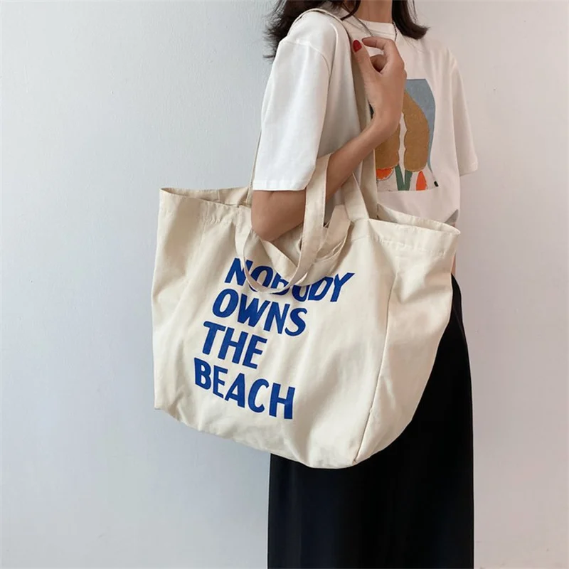 

Women's Shoulder Bag Canvas Letter Print Ladies Reusable Shopping Bags Cotton Cloth Fabric Grocery Books Female Handbags Tote