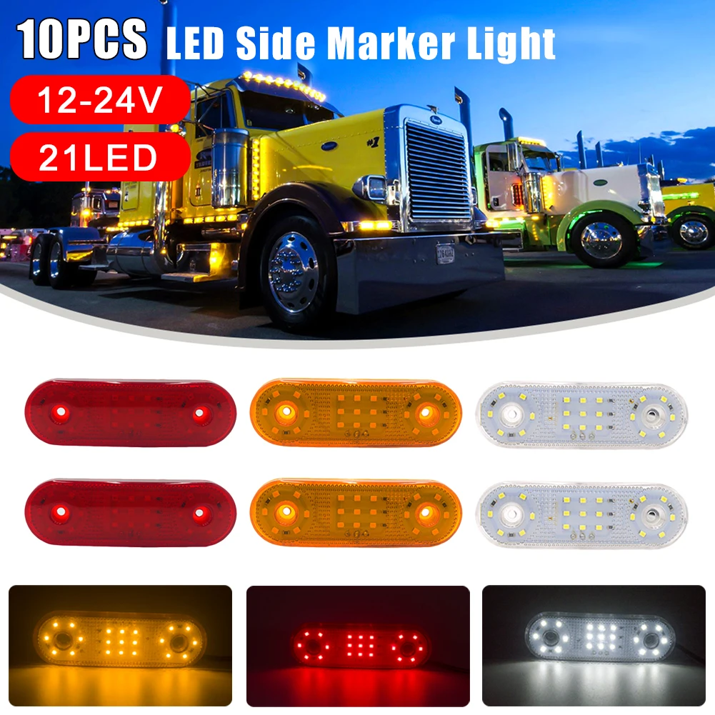 

10PCS 12-24V Side Marker Light 21LED Side Marker Indicator Warning Signal Tail Light Trailer Lights Lamp For Car Truck Trailer