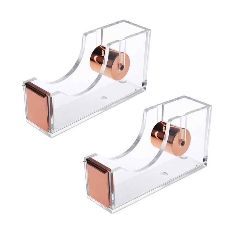 

2X Deluxe Acrylic Design Office Desktop Tape Dispenser Clear Rose Gold