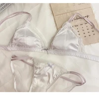 french sexy niche satin brassiere small chest lace triangle cup underwear set golssy bra and panty set sagging brassire women