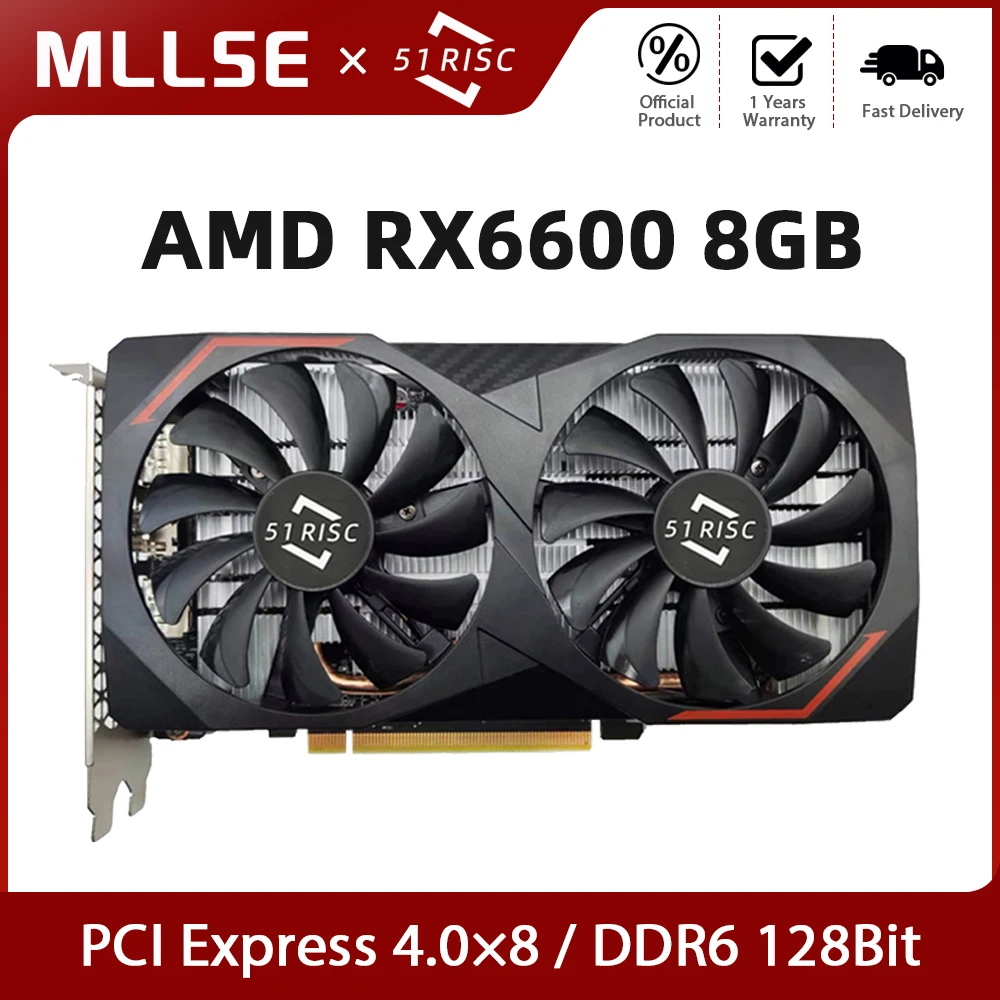 Новая видеокарта MLLSE AMD Radeon rx 6600 8 Гб GPU GDDR6 128Bit 7nm RX6600, графическая карта, поддержка AMD Intel, материнская плата для настольного процессора