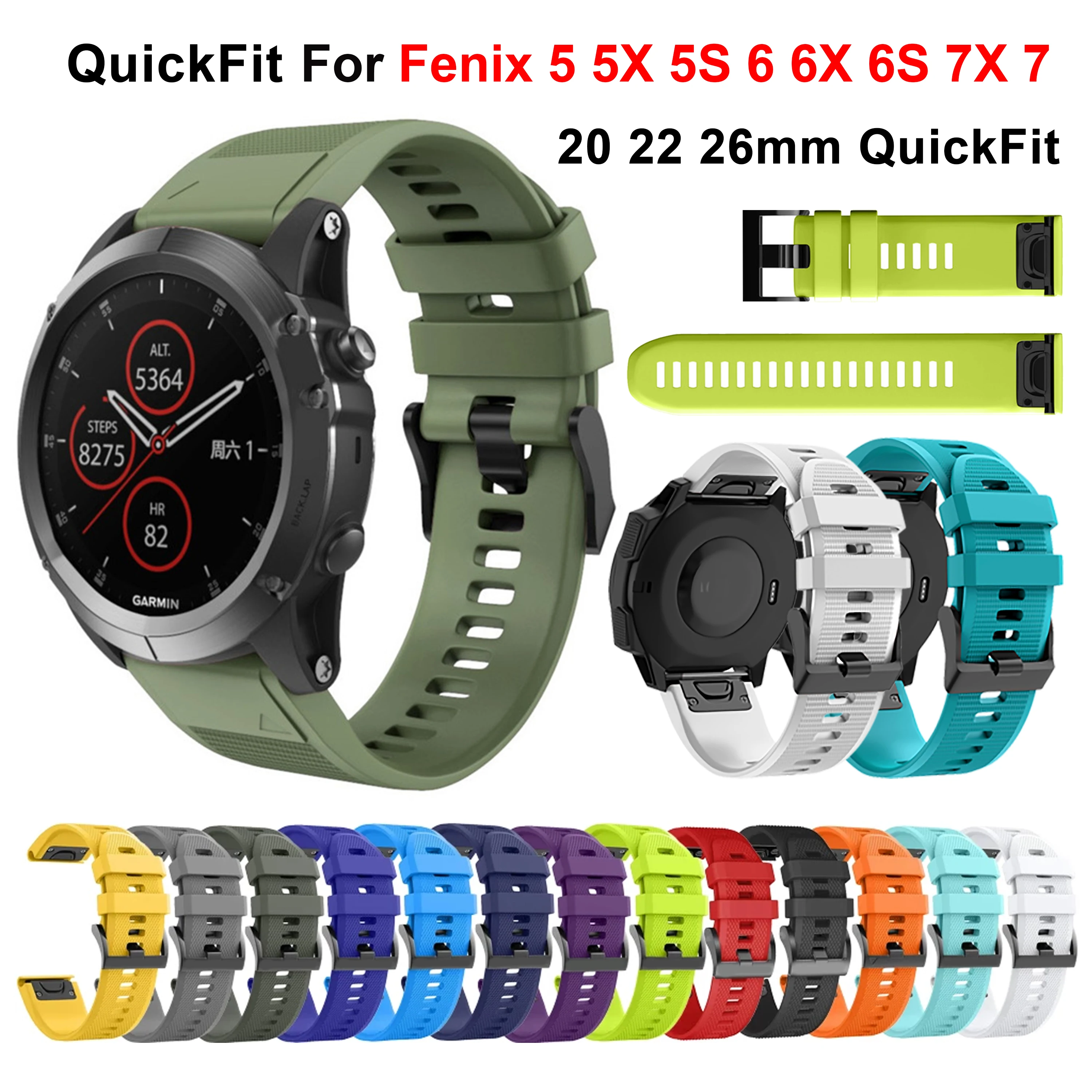 

20 26 22mm Silicone QuickFit for Garmin fenix 5X 5 5S Plus Smart Watch Band Strap for fenix 7X 7S 7 6X 6S 6 3HR 945 935 Bracelet