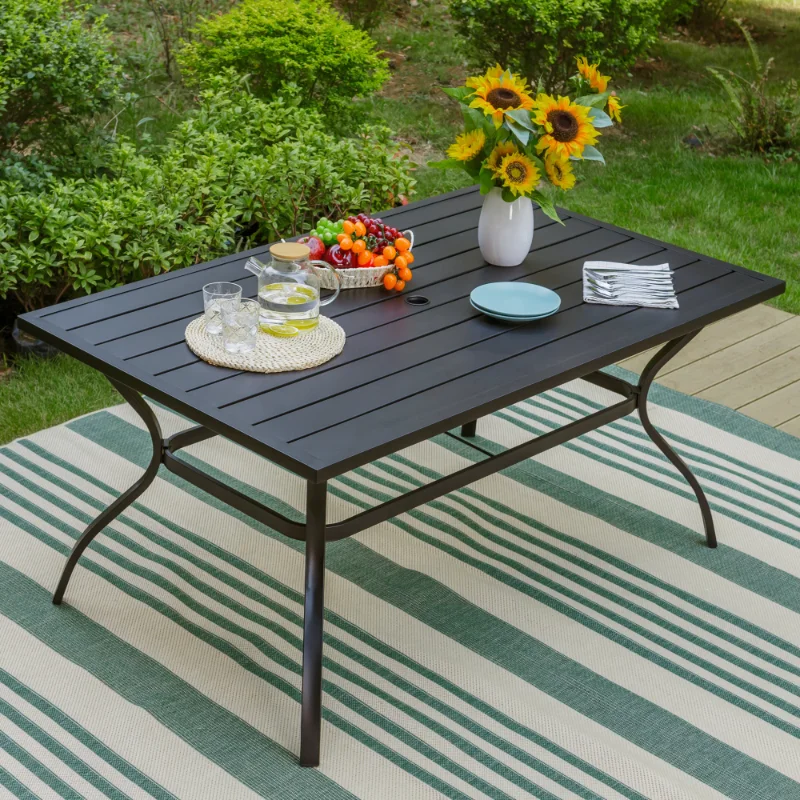 

MF 60" x 38" Rectangle Outdoor Dining Table for 6-Person, All Weather&Rust Resistant, Black desk table