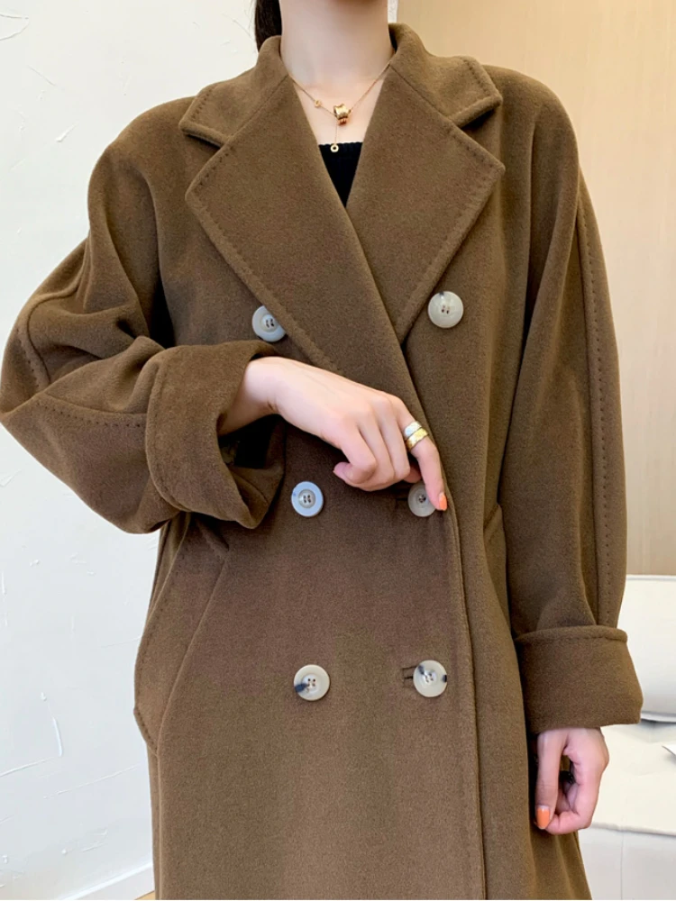 

2023 New Women Double-breasted Wool Cashmere Coat Mid-length Autumn-winter Loose Luxury Double-sided Warm Woolen Coat Fahion Fem