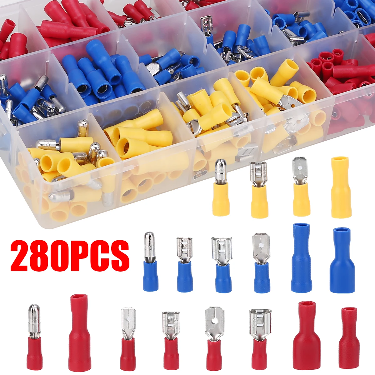 

280pcs/set Durable Cable Lugs Assortment Kit Wire Flat Connectors Crimp Terminals Car Electrical Equipments Supplies