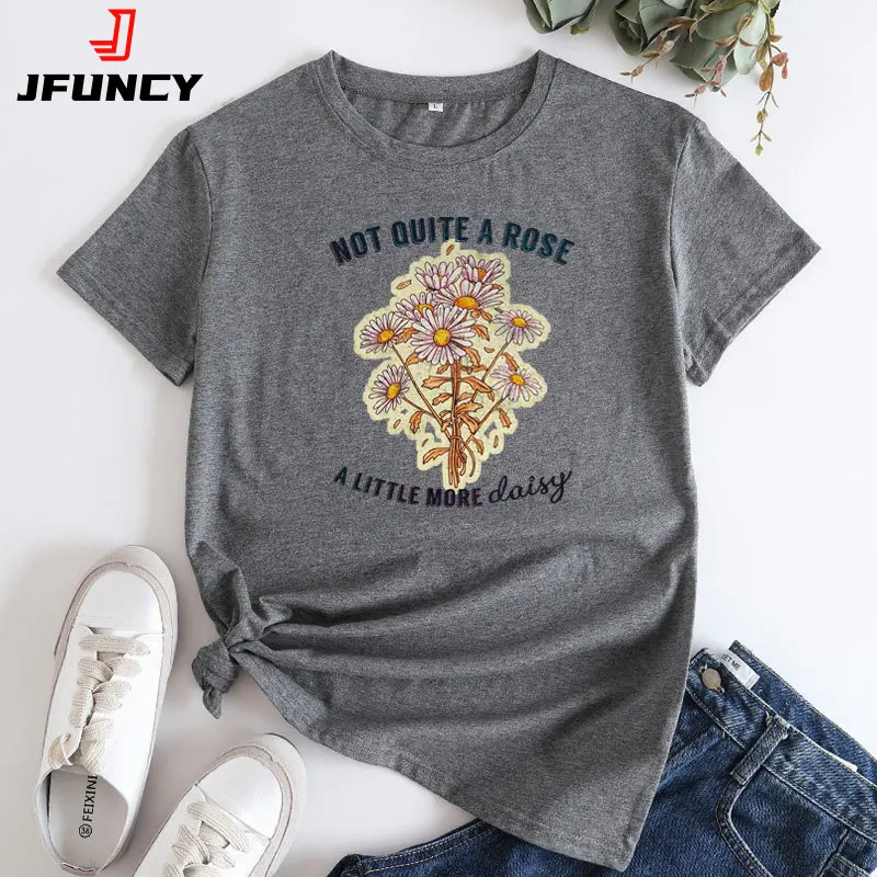 JFUNCY Oversize Women T-shirt Summer Short Sleeve Tshirt 2022 Fashion Female Casual Loose Cotton Tops Woman Graphic Tees Shirts
