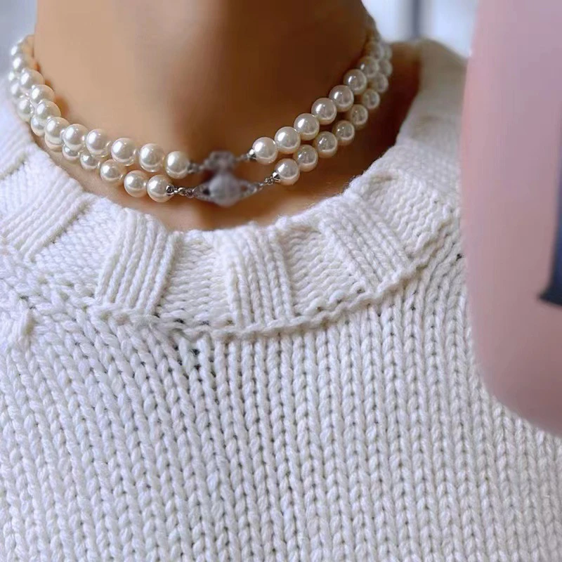 

Fashion Necklace For Women 3 Layers Saturn Pearls Necklaces Y2k Accessories Choker Jewelry On The Neck Accessories For Womens