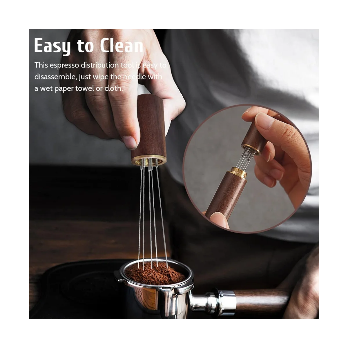 

Espresso Coffee Stirrer, 8 Needles Espresso Stirrer with Natural Wood Handle, Espresso Accessories Coffee Stirrer,B
